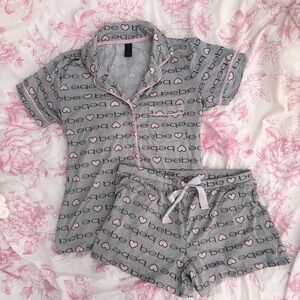 Bebe gray and pink hearts pajama set size small